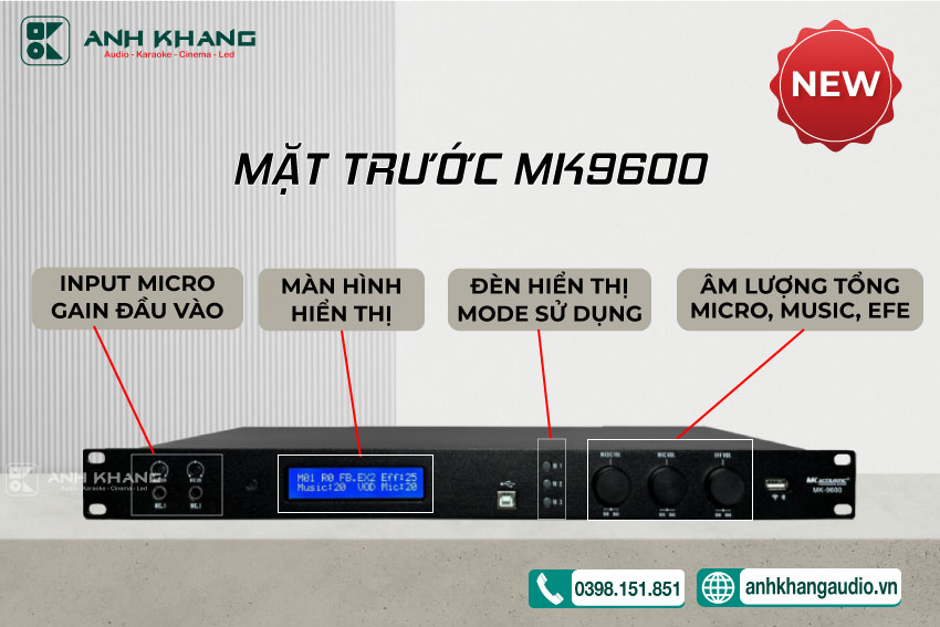 Mặt trước Vang số MK Acoustic MK9600 new 2024
